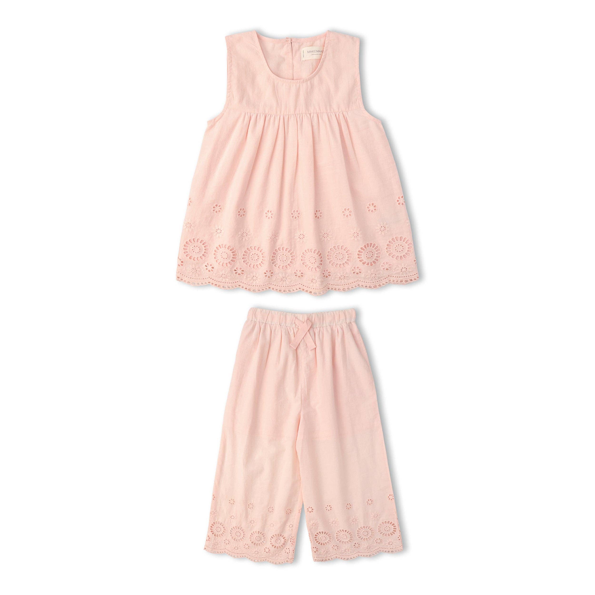 Emilia Organic Top And Pant Set - Blush Eyelet