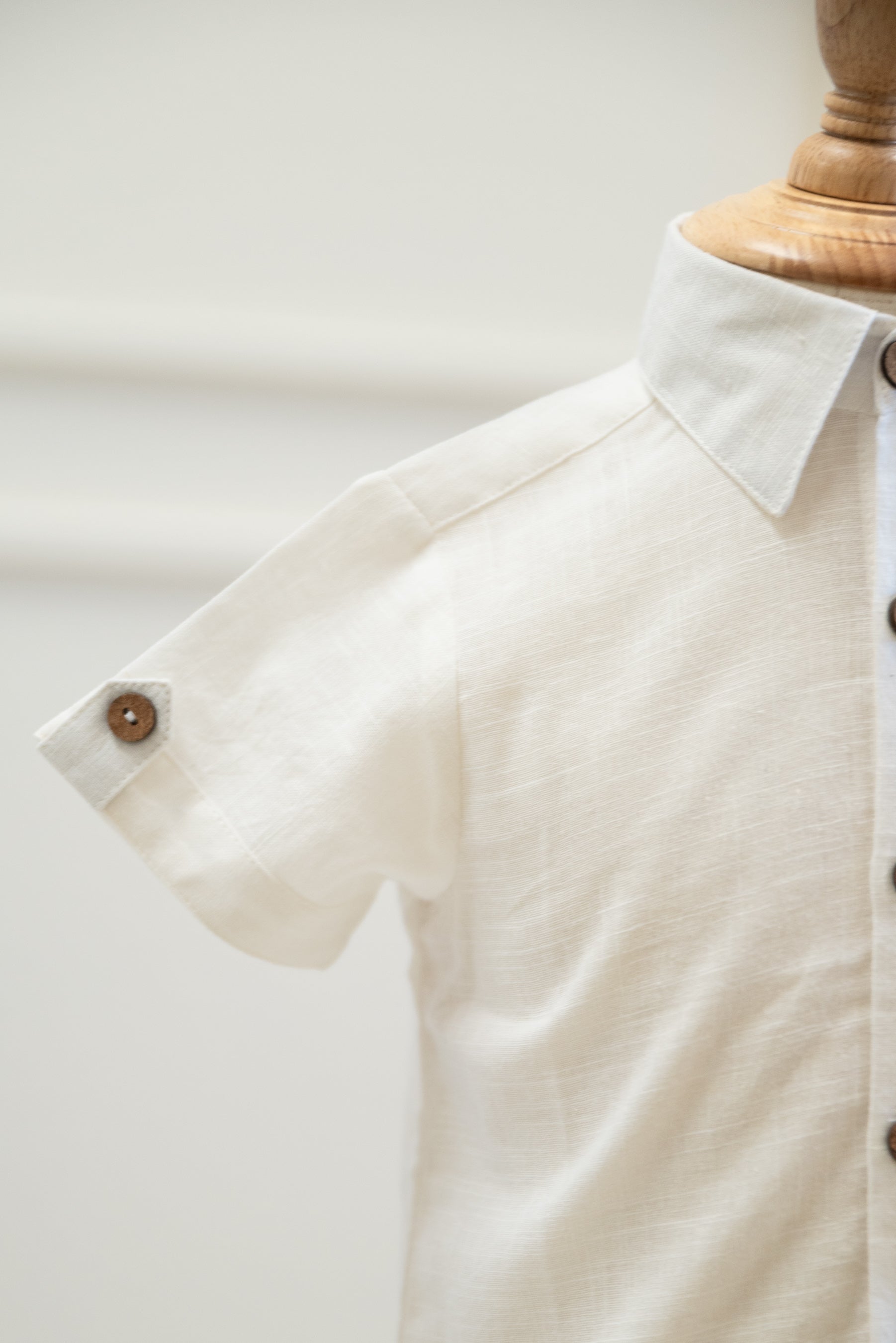 White Cotton Linen Boys Half-Sleeves  Shirts