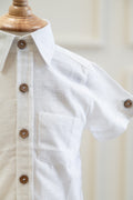 White Cotton Linen Boys Half-Sleeves  Shirts