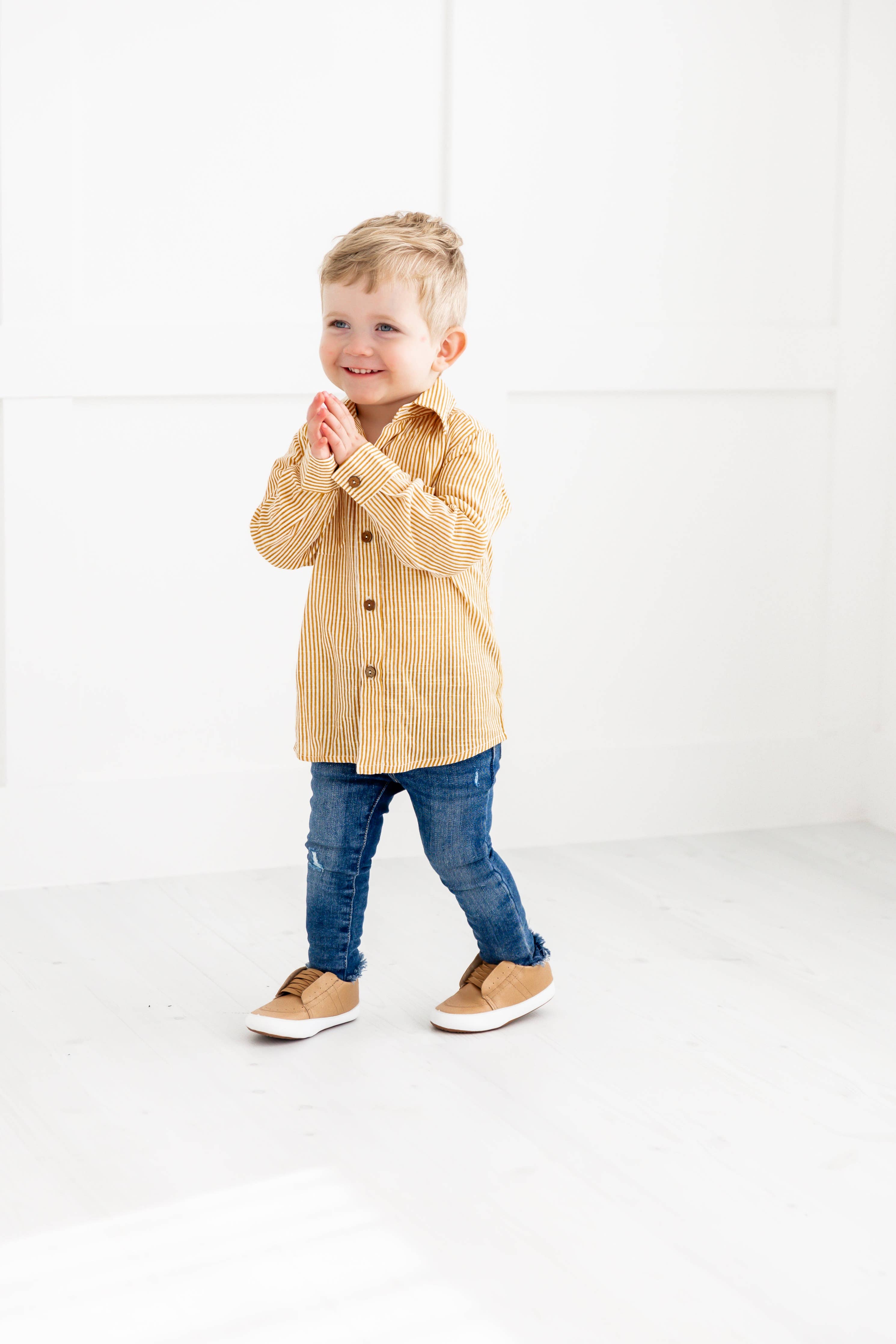 Enrique Mustard Stripes Printed Boys Shirts