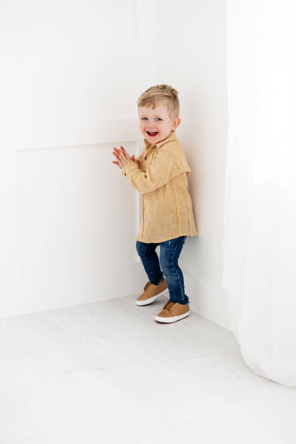 Enrique Mustard Stripes Printed Boys Shirts