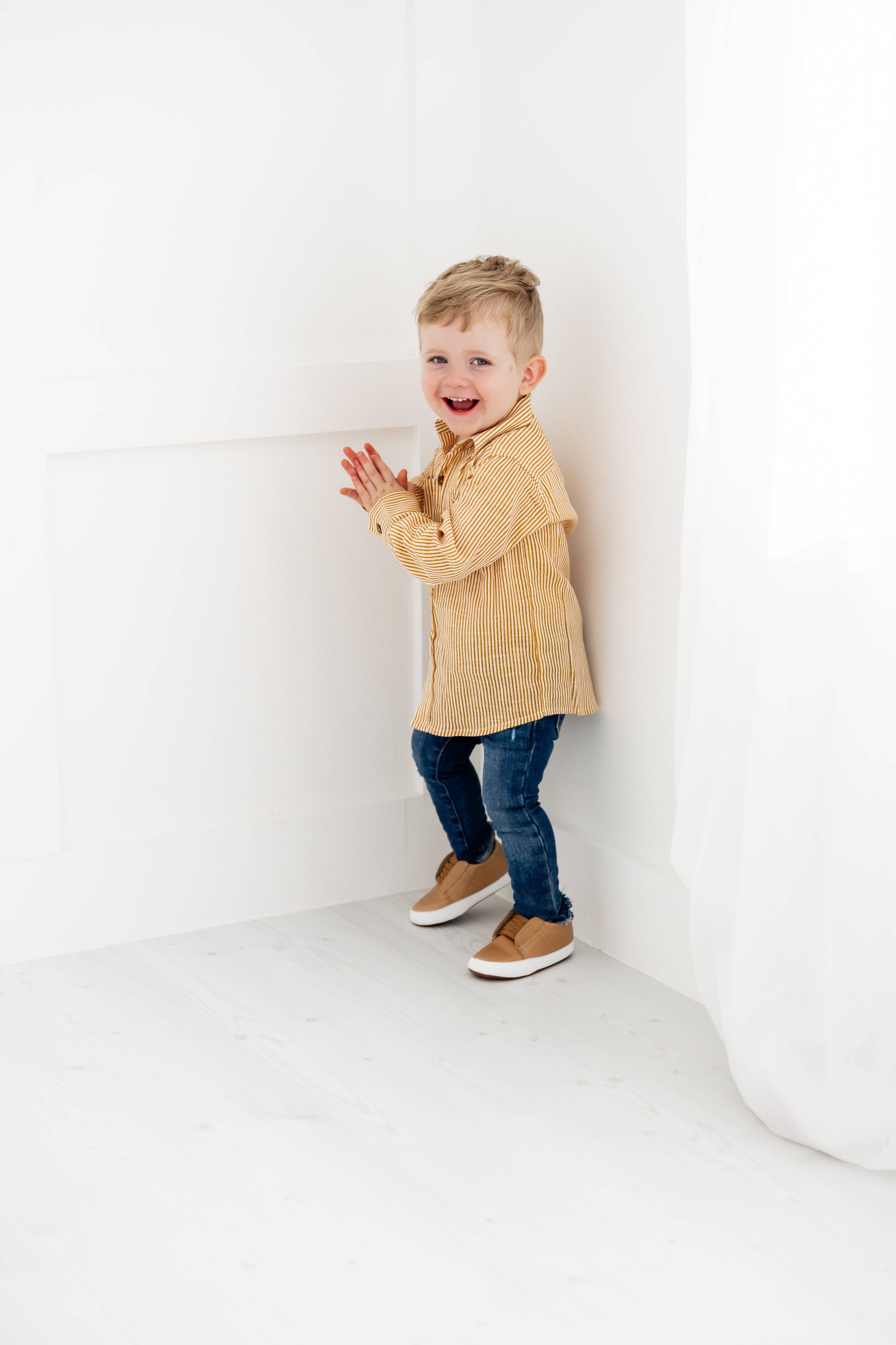Enrique Mustard Stripes Printed Boys Shirts