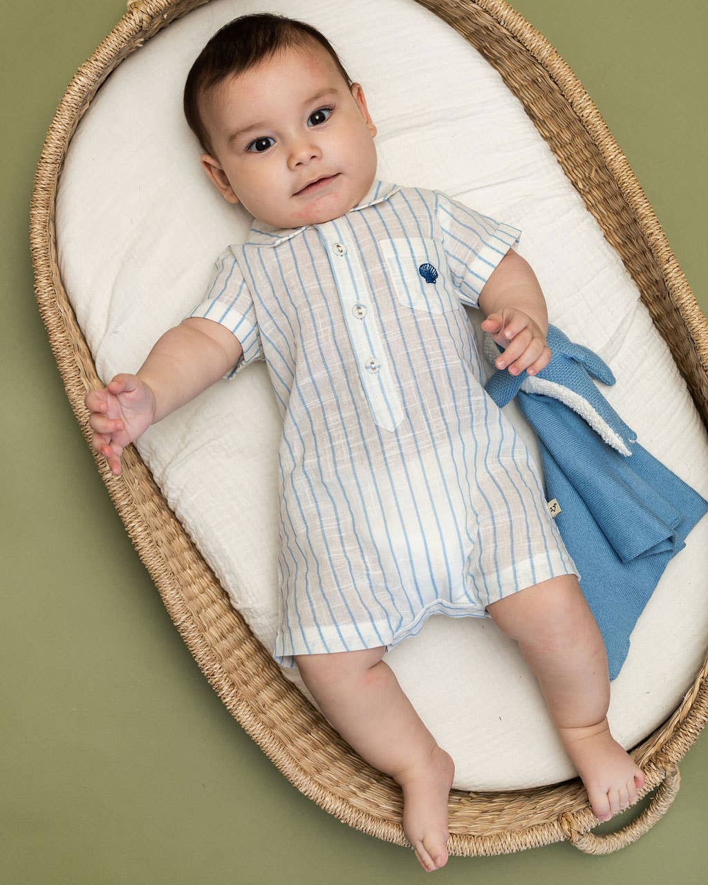 Aqua Embroidered Baby Romper (Organic)