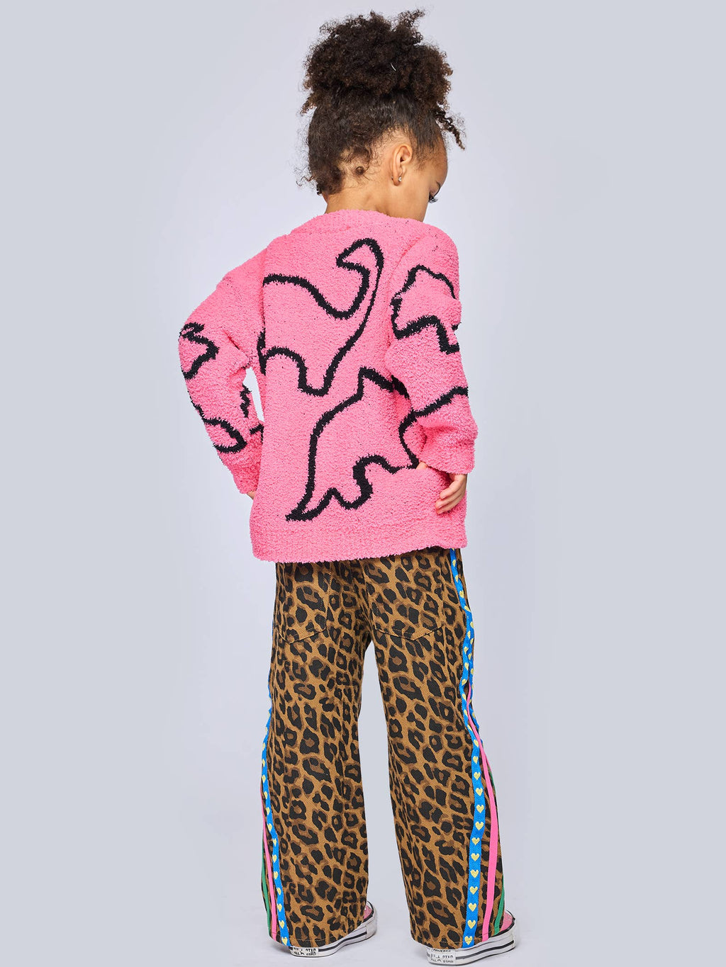 Leopard Print Denim Pants W/ Side Trim Detail