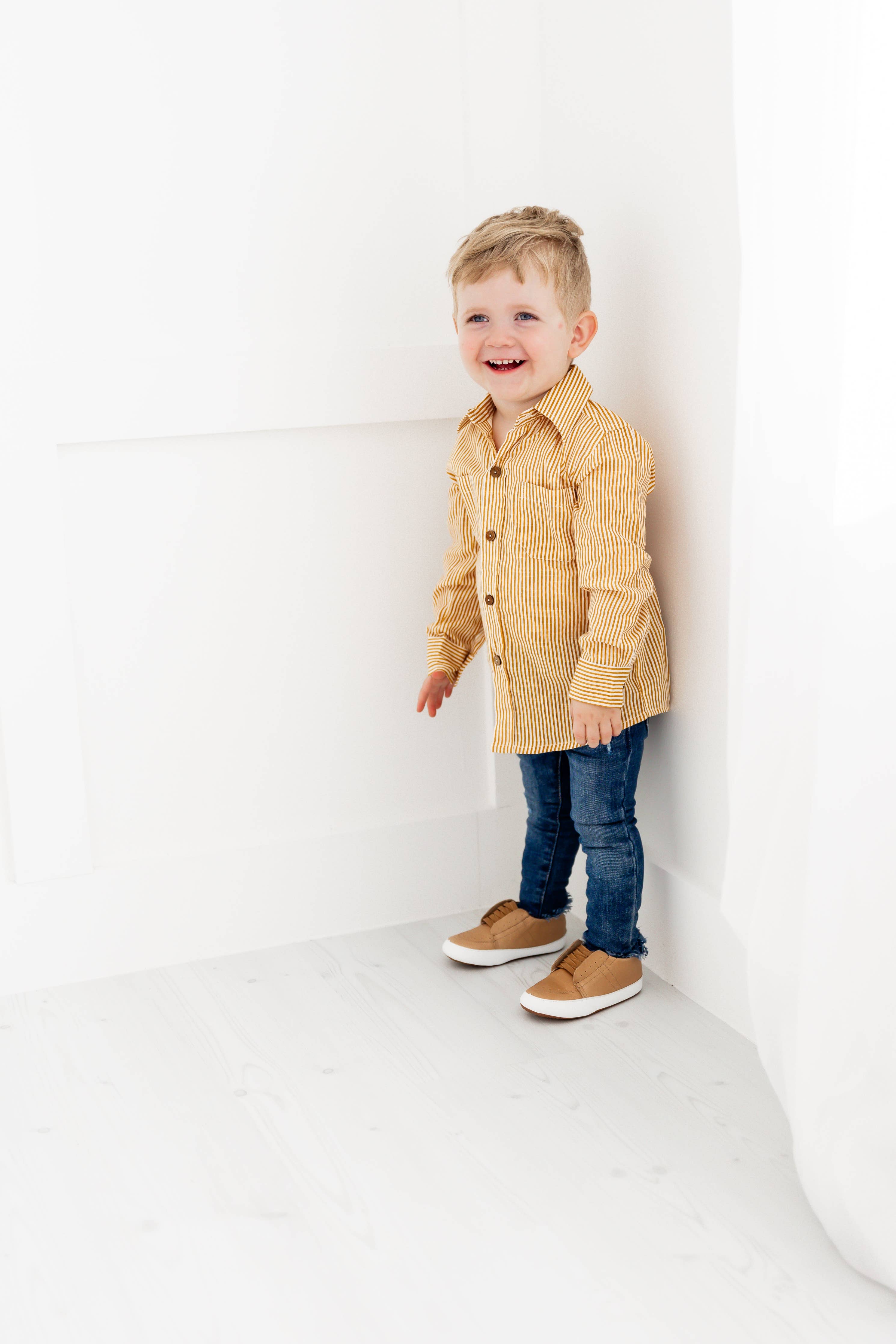 Enrique Mustard Stripes Printed Boys Shirts