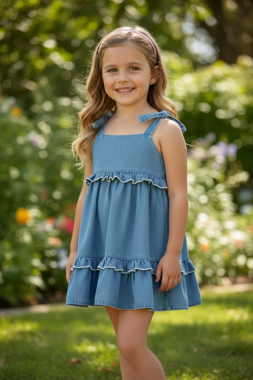 Bow denim dress