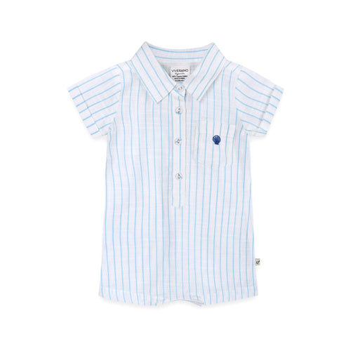 Aqua Embroidered Baby Romper (Organic)