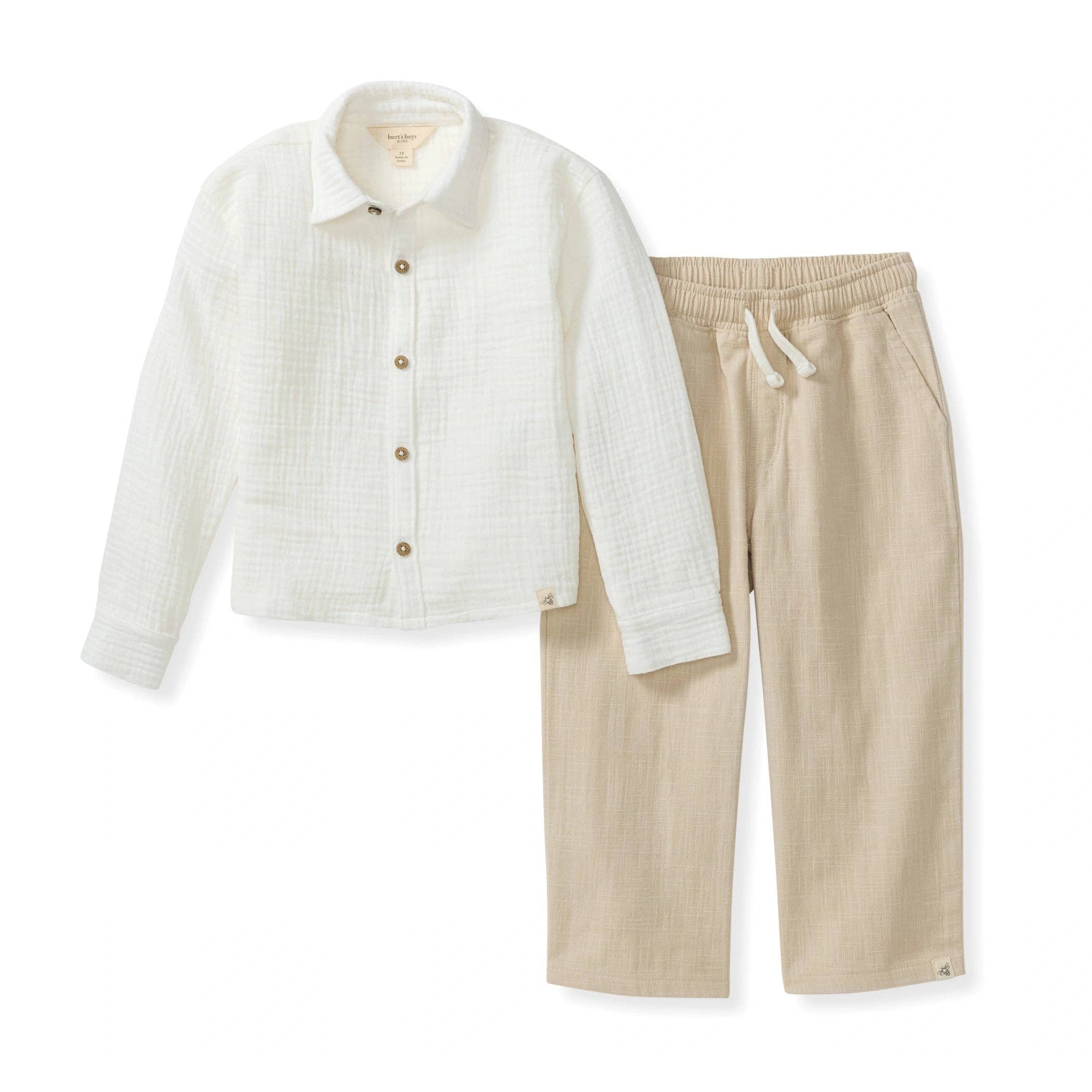 Christian Button Down Boy Shirt & Pants Set