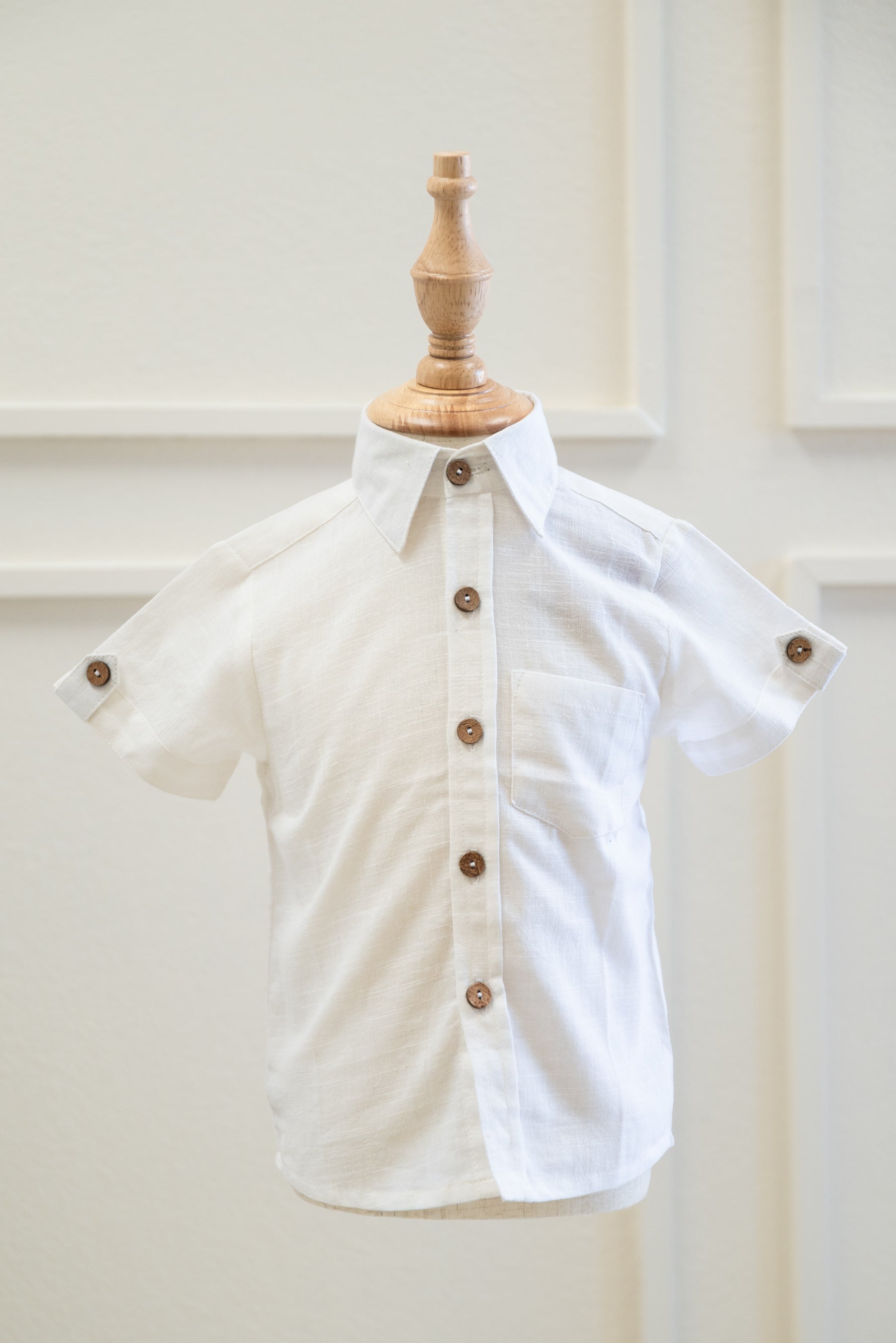 White Cotton Linen Boys Half-Sleeves  Shirts