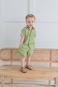 Sage-Green Printed Boys Shirt & Shorts set