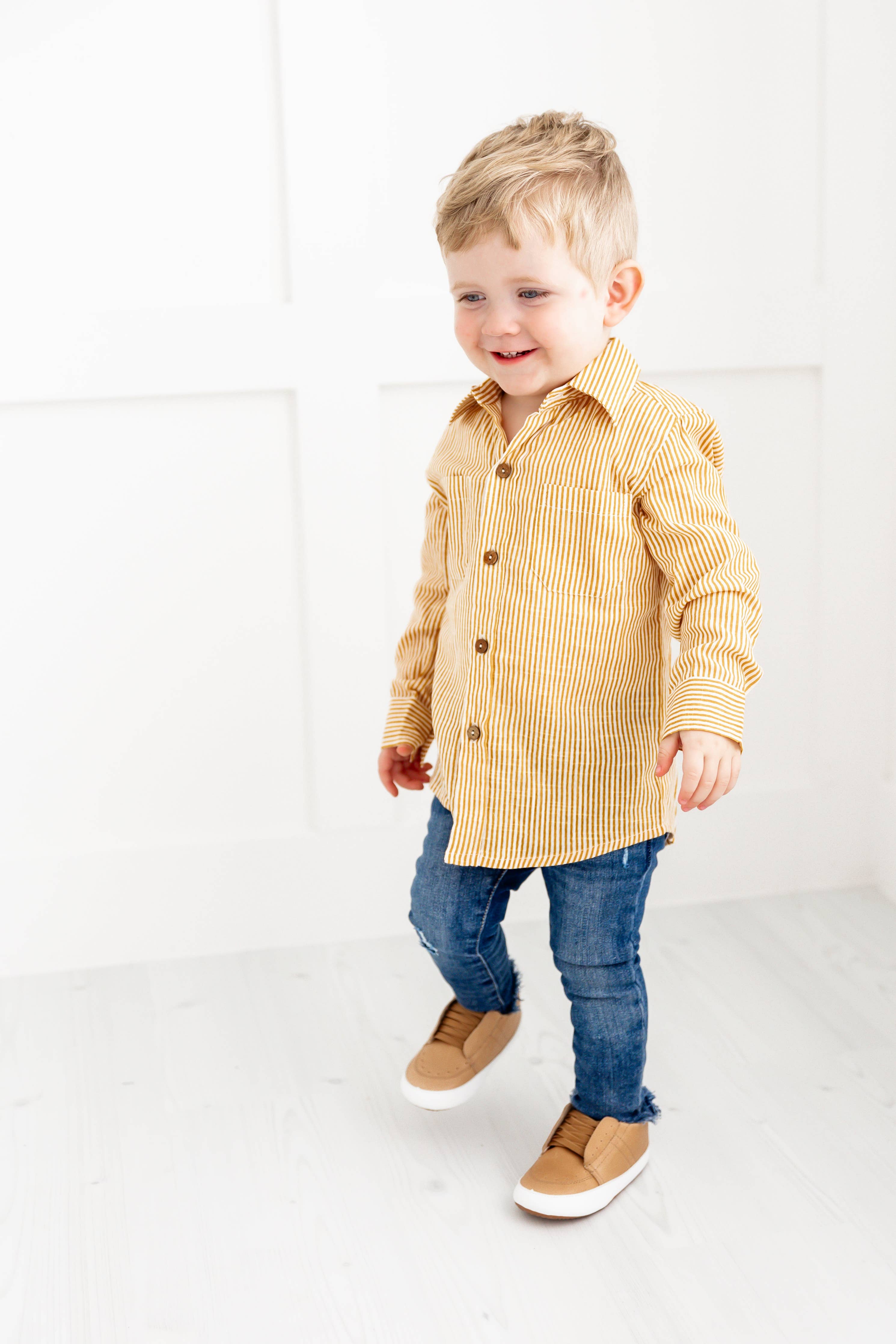Enrique Mustard Stripes Printed Boys Shirts