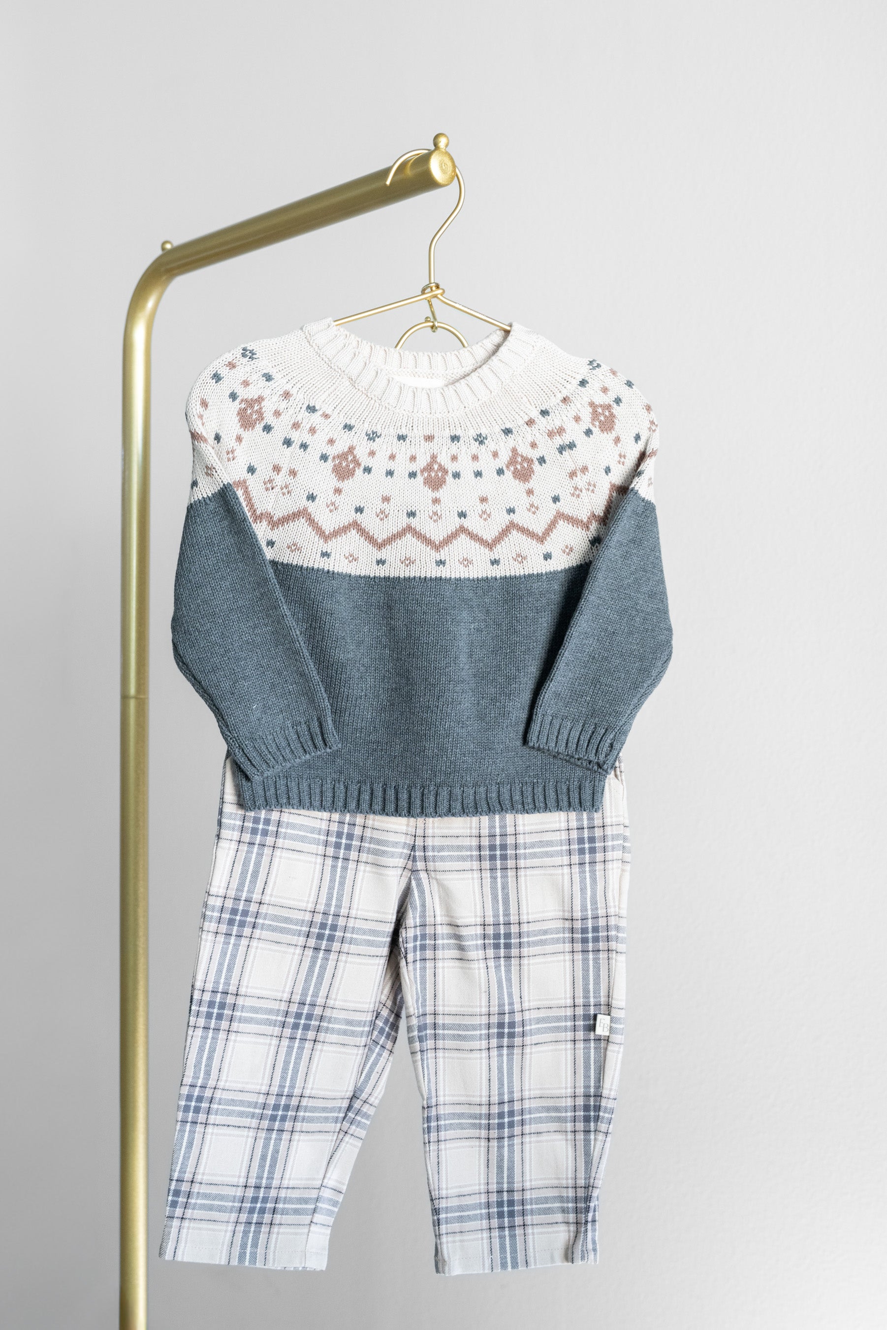 Charcoal Woodland Fairisle Sweater + Plaid Pants