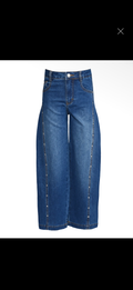 RHINESTONE STRETCH BARREL JEANS