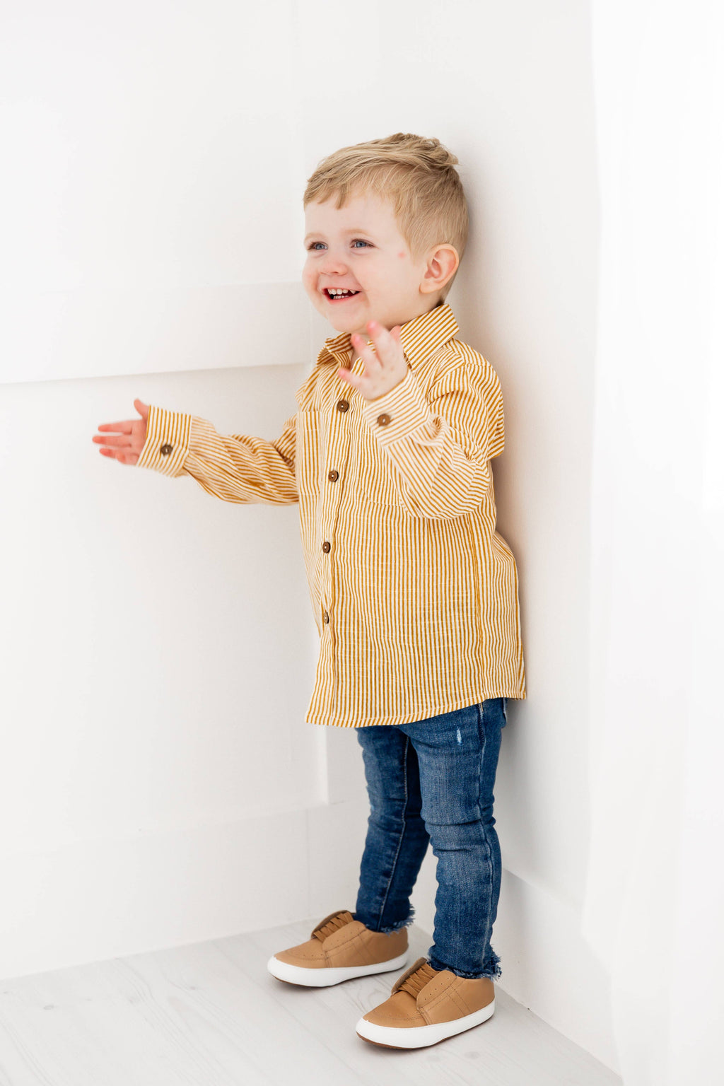 Enrique Mustard Stripes Printed Boys Shirts