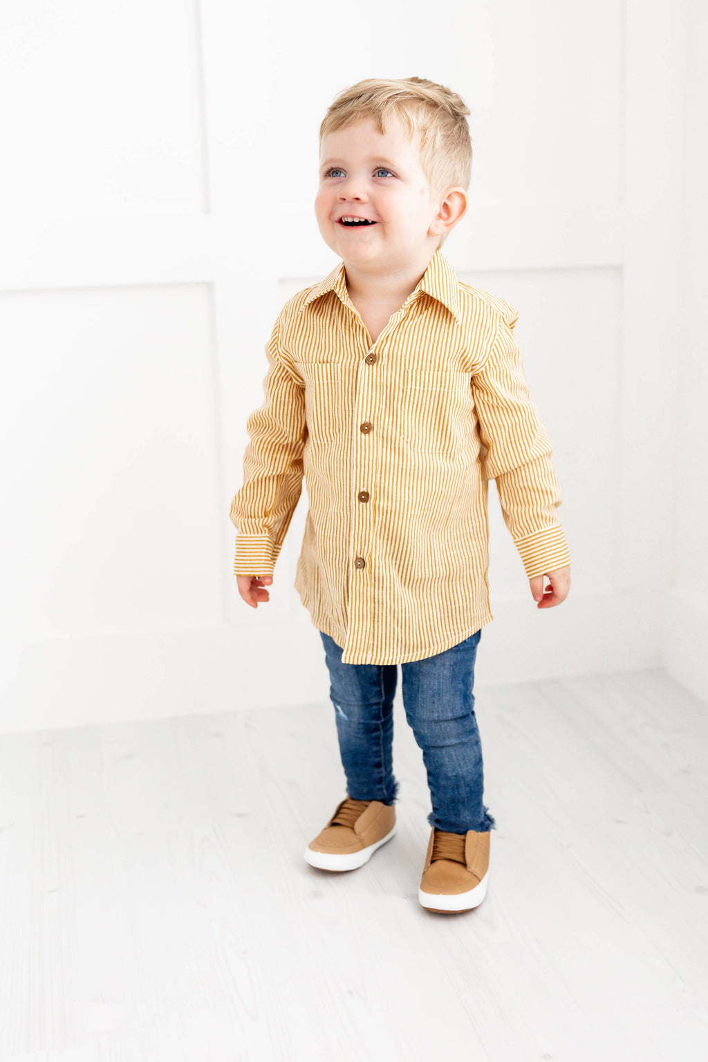 Enrique Mustard Stripes Printed Boys Shirts