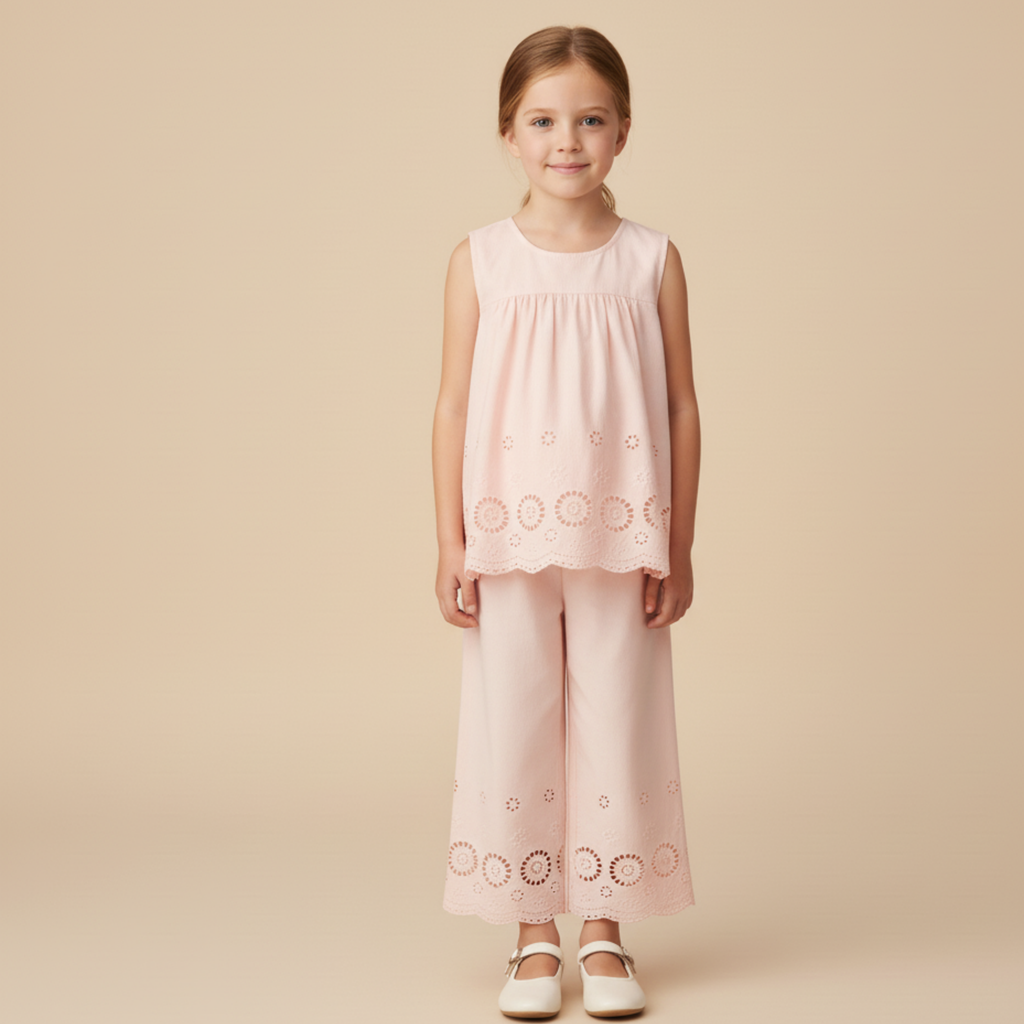 Emilia Organic Top And Pant Set - Blush Eyelet