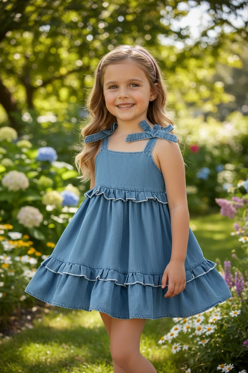 Bow denim dress