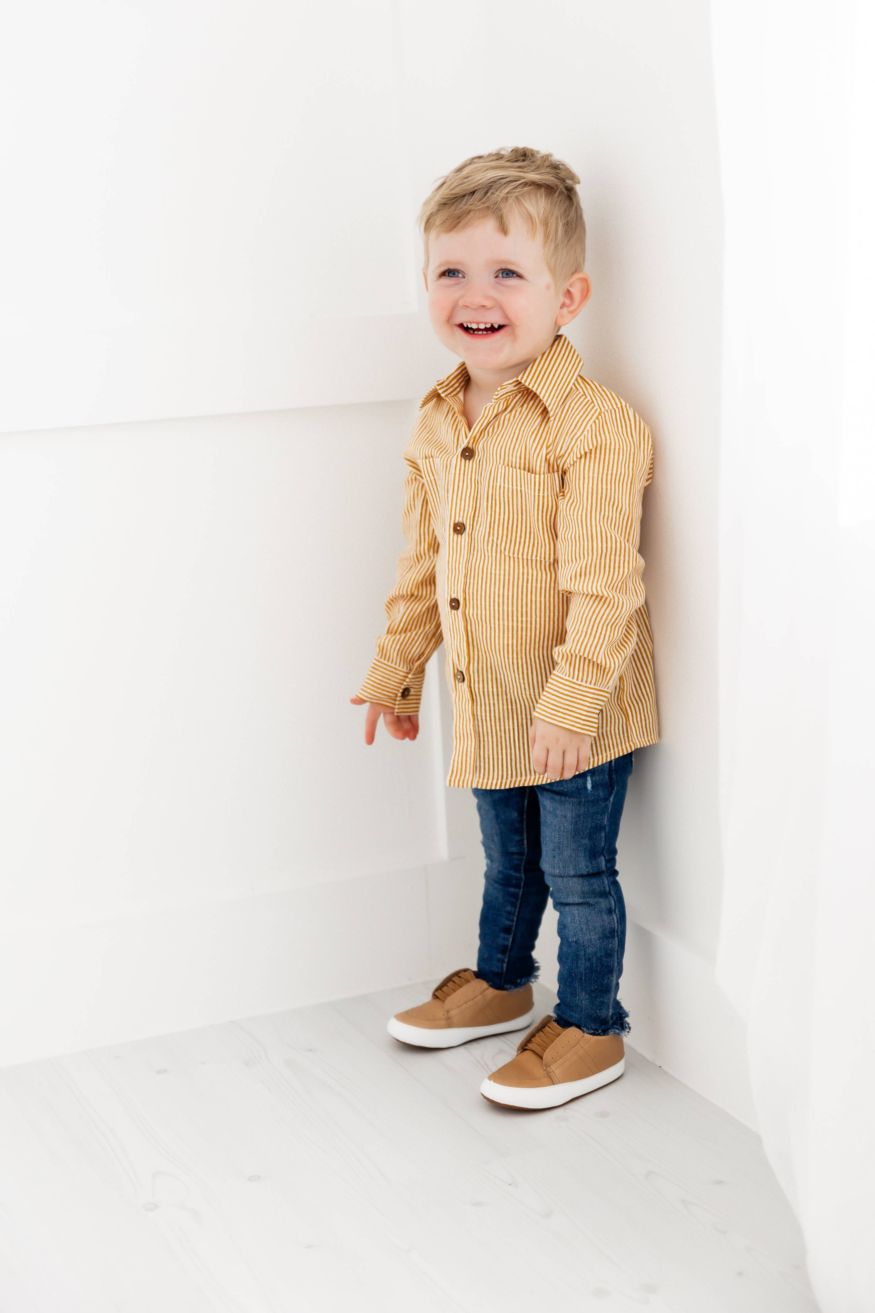 Enrique Mustard Stripes Printed Boys Shirts