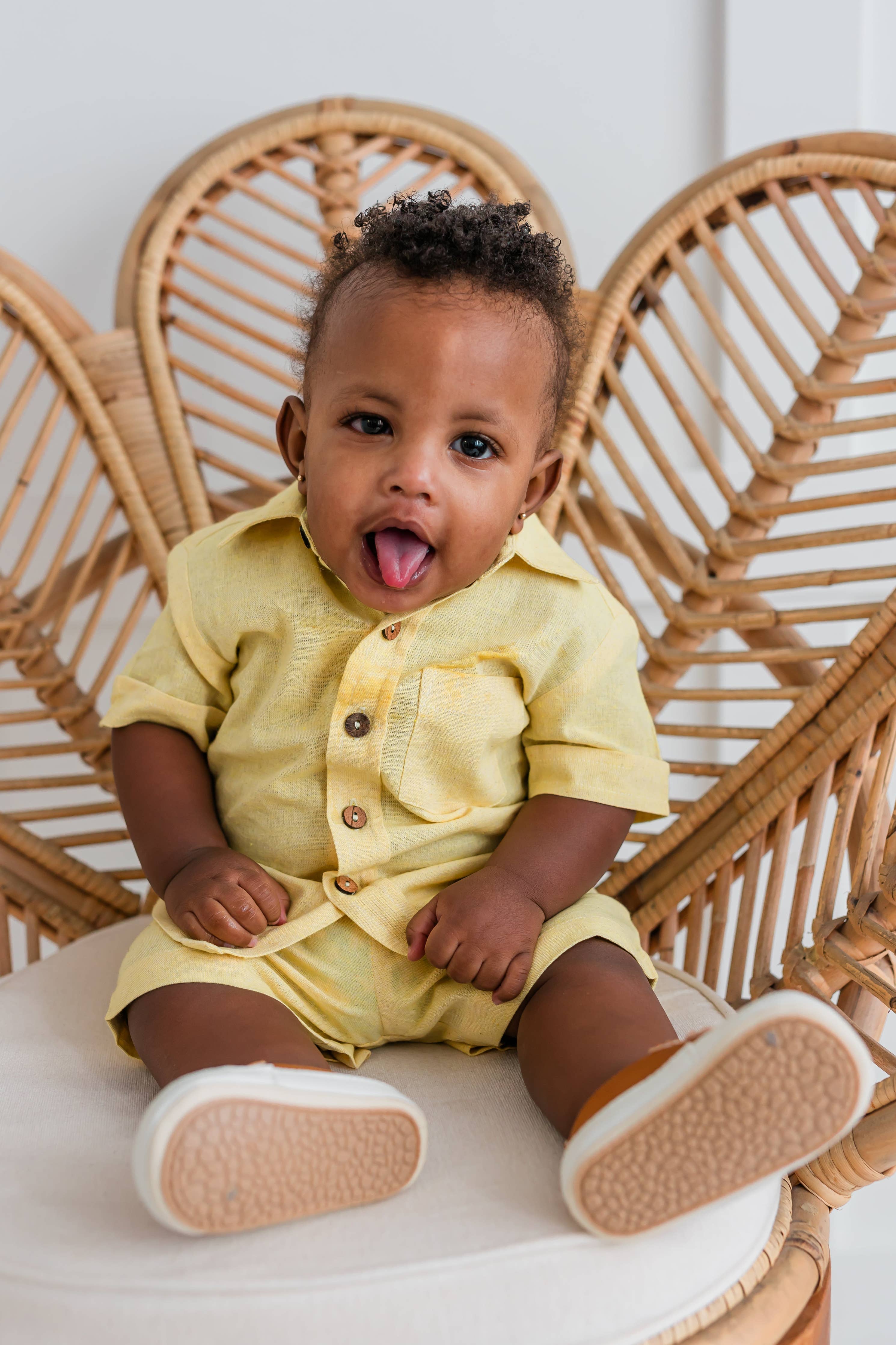 Light-Yellow Chambray Boys Shirt & Shorts set