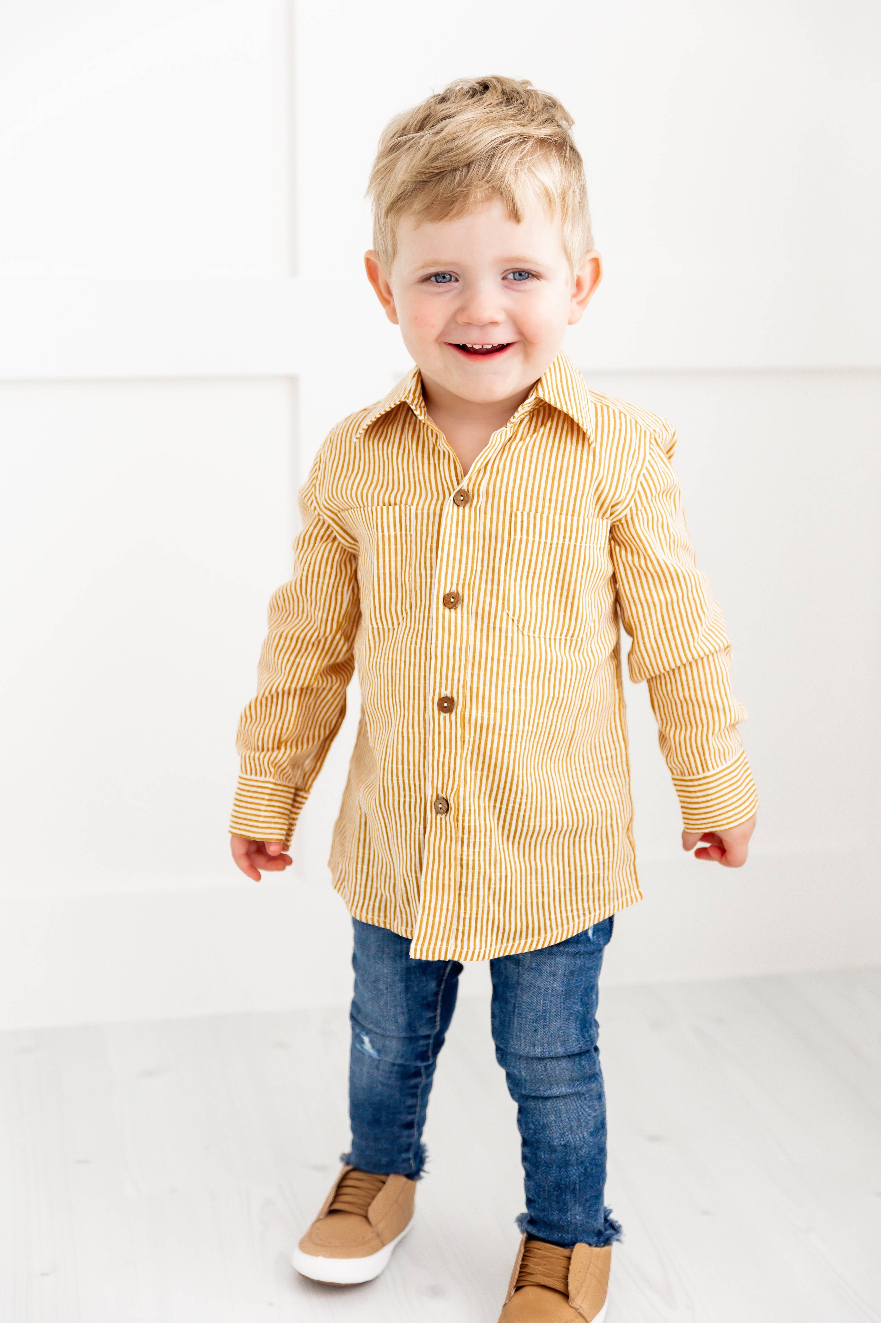 Enrique Mustard Stripes Printed Boys Shirts