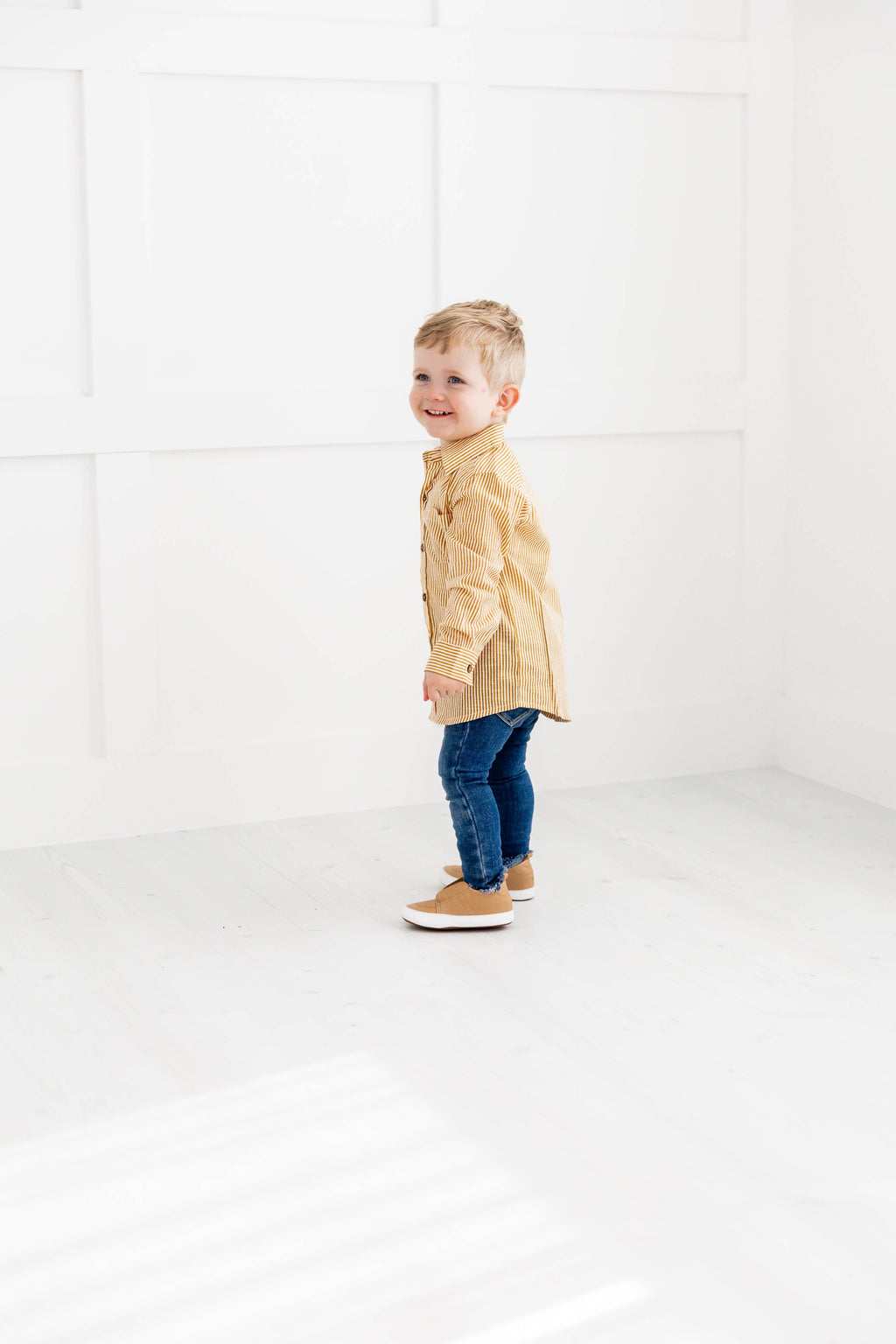 Enrique Mustard Stripes Printed Boys Shirts