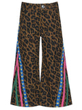 Leopard Print Denim Pants W/ Side Trim Detail