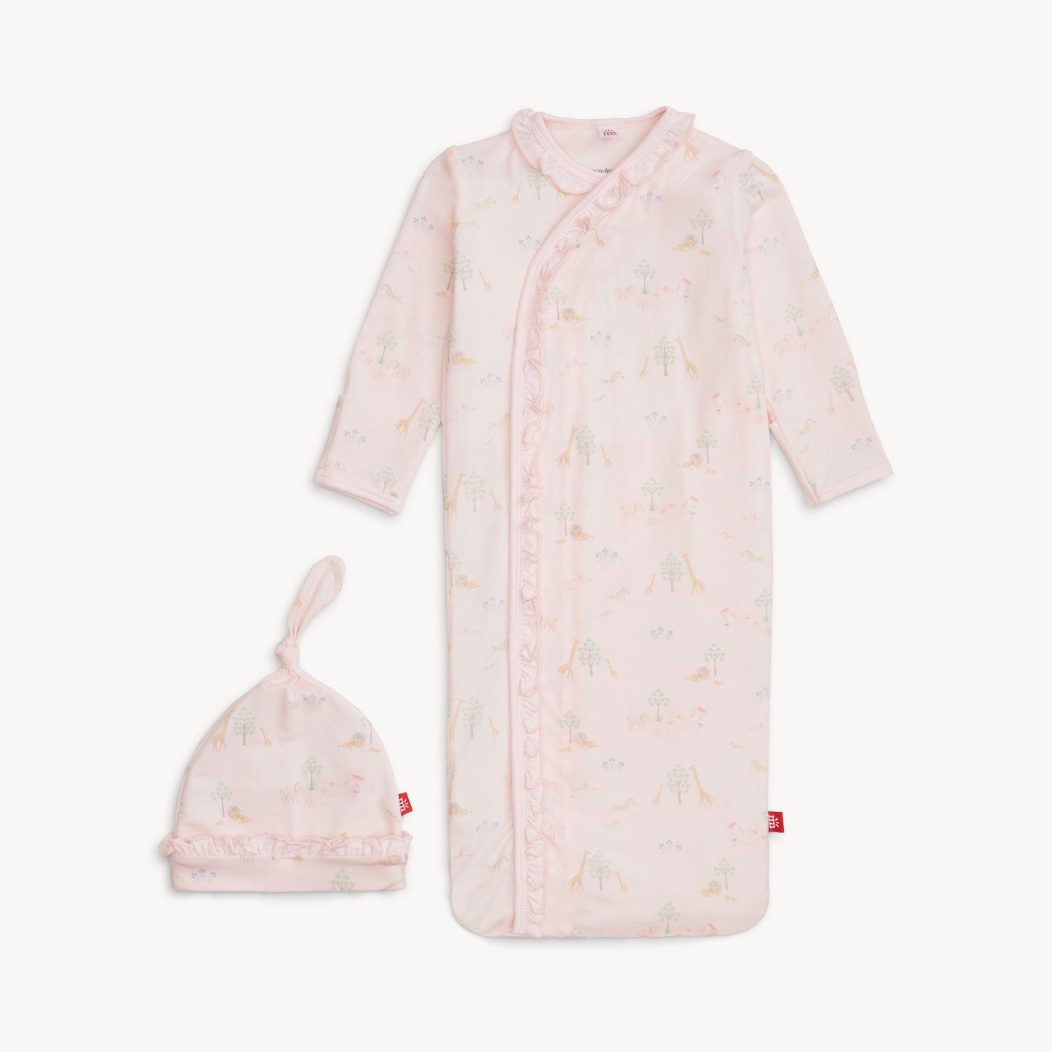 Pink serene safari ruffle gown and hat